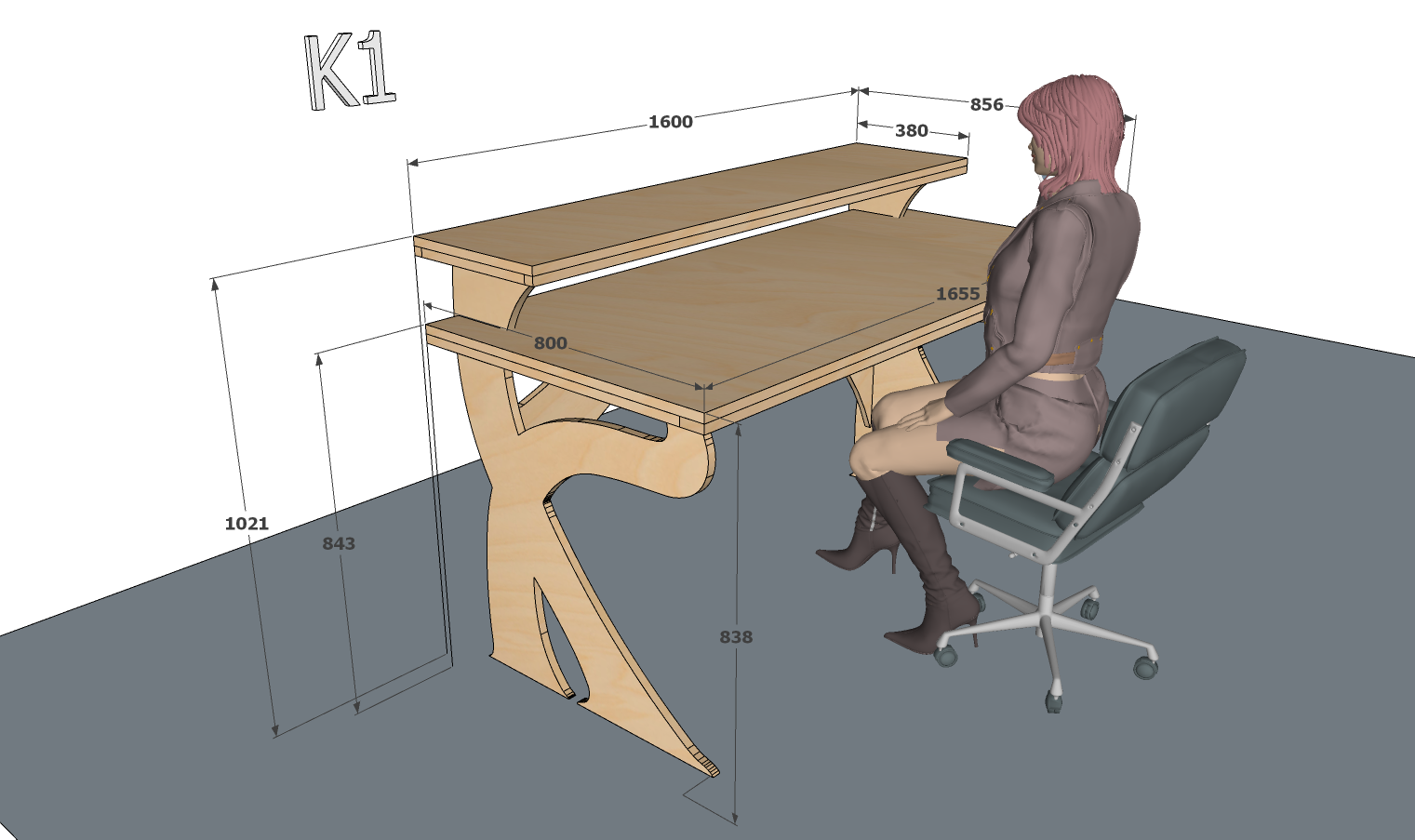K1D Composer studio desk Dimension